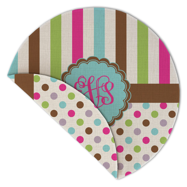 Stripes & Dots Round Linen Placemats - Front (folded corner double sided)