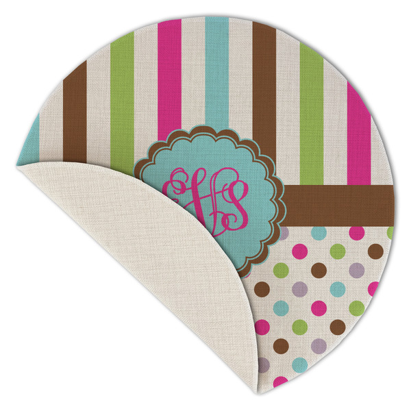 Stripes & Dots Round Linen Placemats - Front (folded corner single sided)