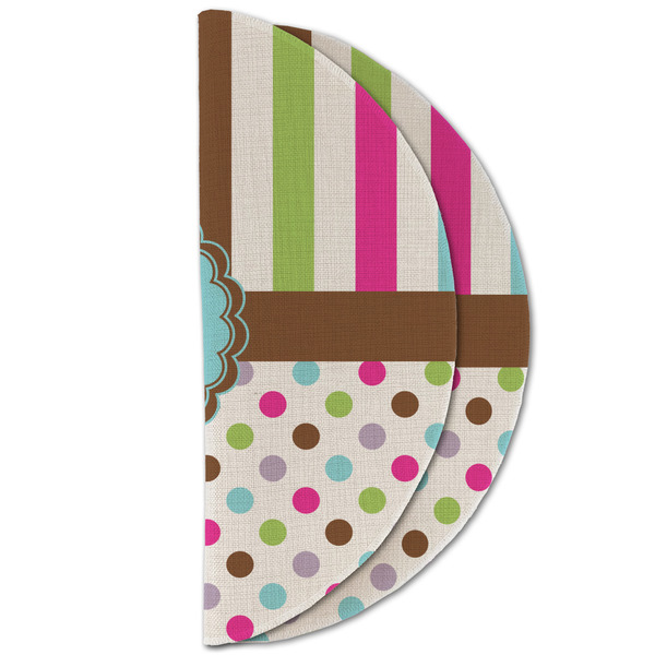 Stripes & Dots Round Linen Placemats - HALF FOLDED (double sided)