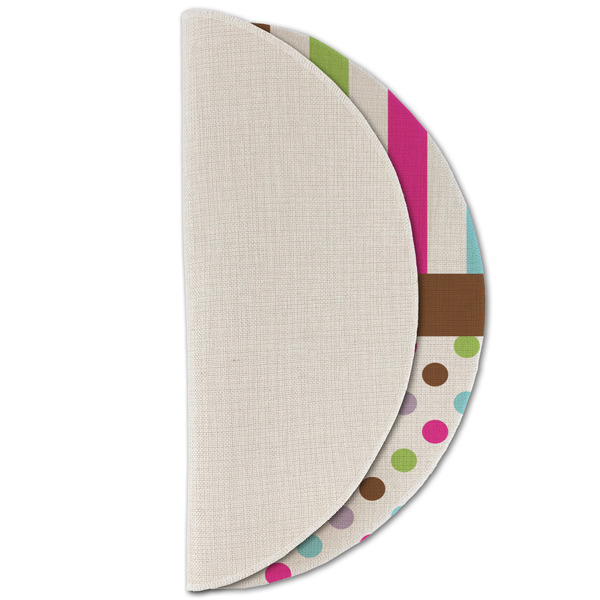 Stripes & Dots Round Linen Placemats - HALF FOLDED (single sided)