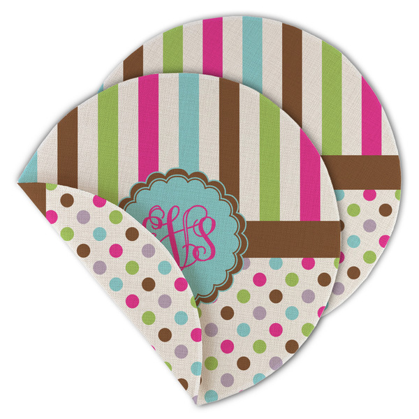 Custom Stripes & Dots Round Linen Placemat - Double Sided (Personalized)