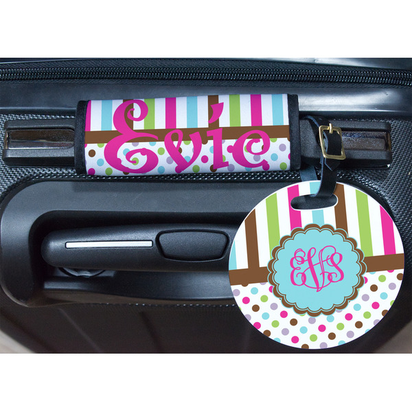 Stripes & Dots Round Luggage Tag & Handle Wrap - In Context