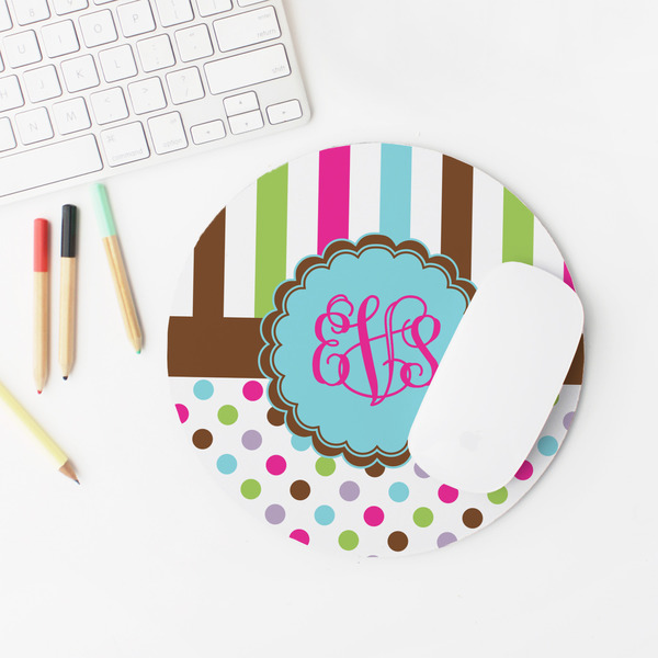 Stripes & Dots Round Mousepad - LIFESTYLE 2