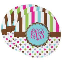 Stripes & Dots Round Paper Coasters w/ Monograms