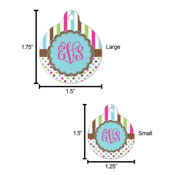 Stripes & Dots Round Pet ID Tag - Large - Comparison Scale