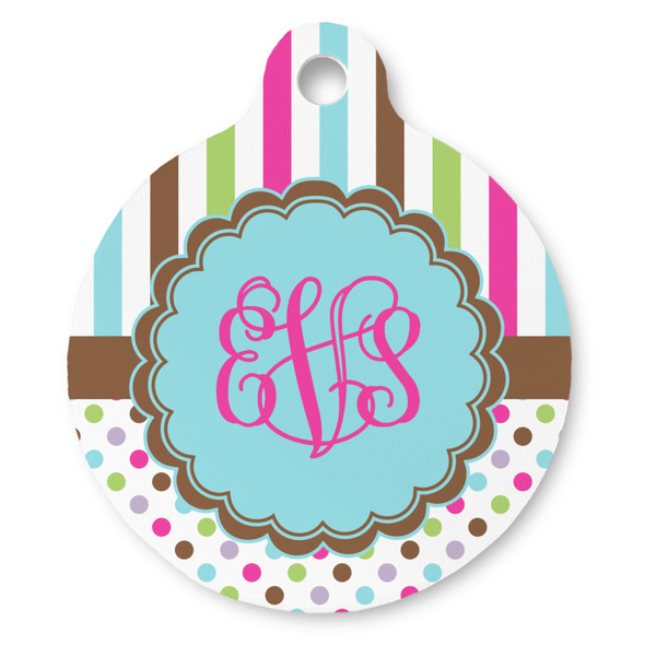 Custom Stripes & Dots Round Pet ID Tag - Large (Personalized)