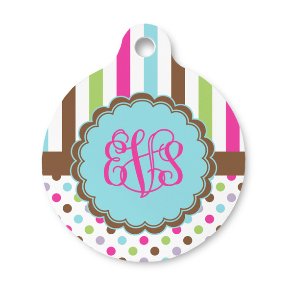 Custom Stripes & Dots Round Pet ID Tag - Small (Personalized)