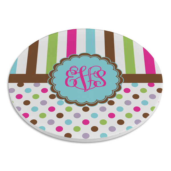 Stripes & Dots Round Stone Trivet - Angle View