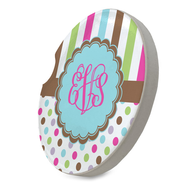 Stripes & Dots Sandstone Car Coaster - STANDING ANGLE