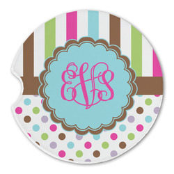 Stripes & Dots Sandstone Car Coaster - Single (Personalized)