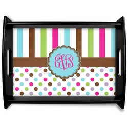 Stripes & Dots Black Wooden Tray - Large (Personalized)