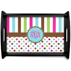 Stripes & Dots Black Wooden Tray - Small (Personalized)