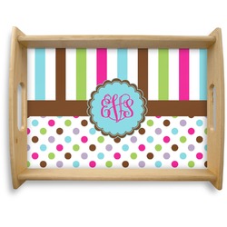 Stripes & Dots Natural Wooden Tray - Large (Personalized)