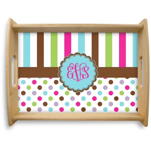 Custom Stripes & Dots Natural Wooden Tray - Large (Personalized)