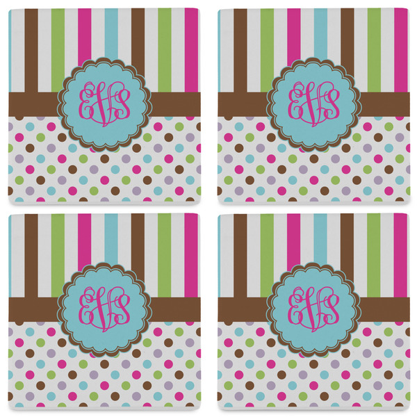 Stripes & Dots Set of 4 Sandstone Coasters - See All 4 View