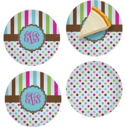 Stripes & Dots Set of 4 Glass Appetizer / Dessert Plate 8" (Personalized)