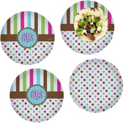 Stripes & Dots Set of 4 Glass Lunch / Dinner Plate 10" (Personalized)