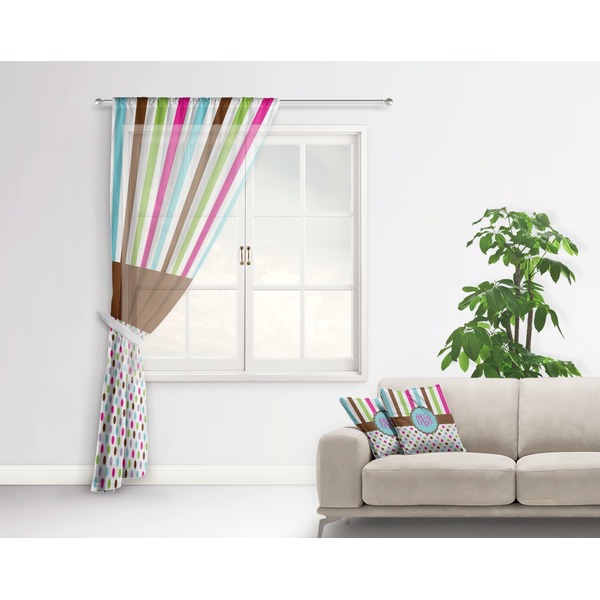 Stripes & Dots Sheer Curtain With Window and Rod - in Room Matching Pillow