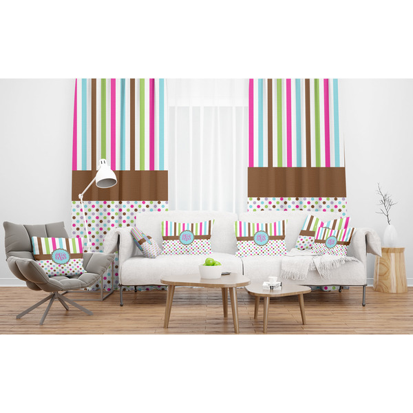 Stripes & Dots Sheer and Custom Curtains in Room with Matching Pillows