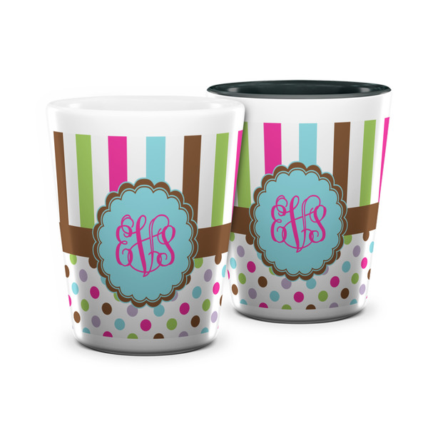 Custom Stripes & Dots Ceramic Shot Glass - 1.5 oz (Personalized)