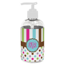 Stripes & Dots Plastic Soap / Lotion Dispenser (8 oz - Small - White) (Personalized)