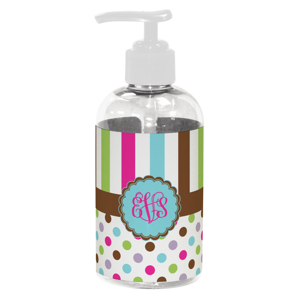 Custom Stripes & Dots Plastic Soap / Lotion Dispenser (8 oz - Small - White) (Personalized)
