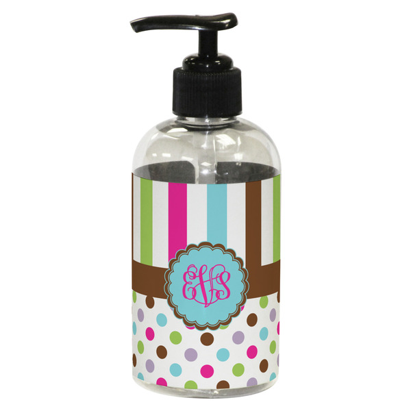 Custom Stripes & Dots Plastic Soap / Lotion Dispenser (8 oz - Small - Black) (Personalized)