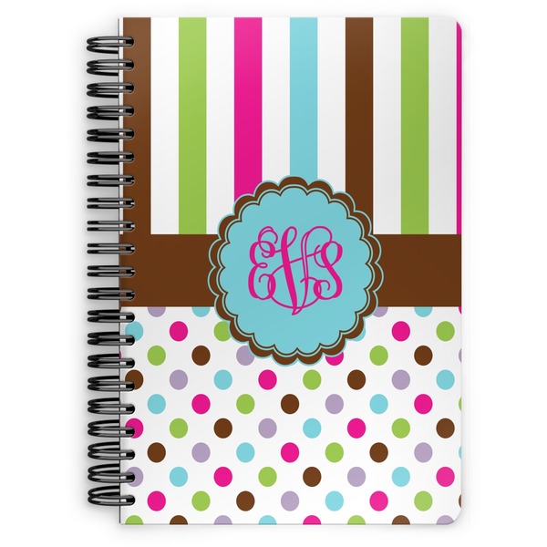 Custom Stripes & Dots Spiral Notebook - 7x10 w/ Monogram