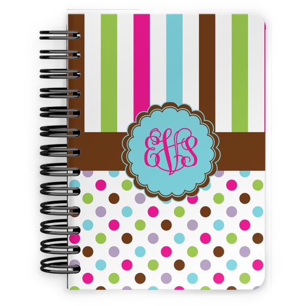 Custom Stripes & Dots Spiral Notebook - 5x7 w/ Monogram