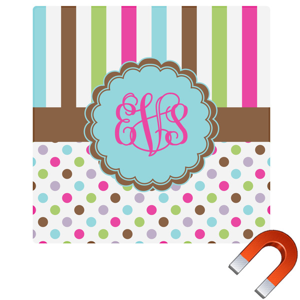 Custom Stripes & Dots Square Car Magnet - 6" (Personalized)