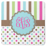Stripes & Dots Square Rubber Backed Coaster (Personalized)