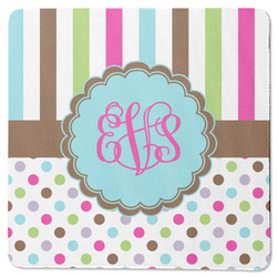 Stripes & Dots Square Rubber Backed Coaster (Personalized)