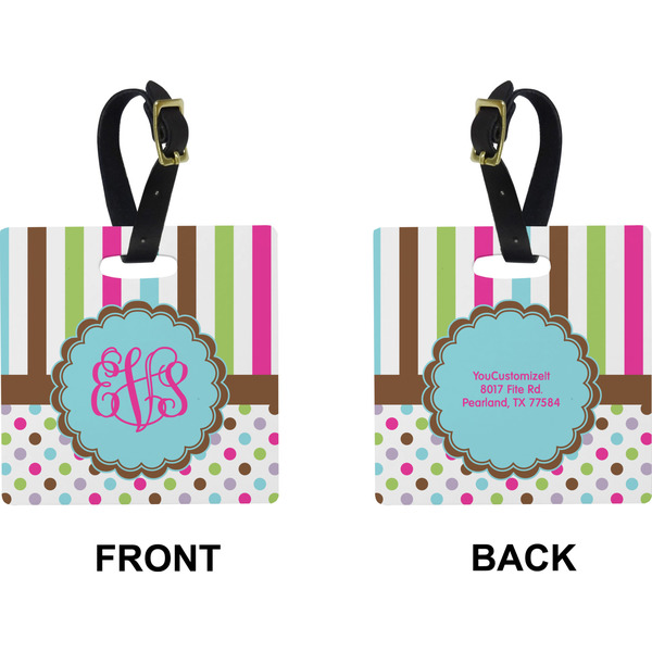 Stripes & Dots Square Luggage Tag (Front + Back)