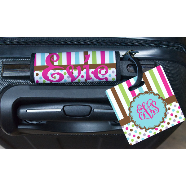 Stripes & Dots Square Luggage Tag & Handle Wrap - In Context