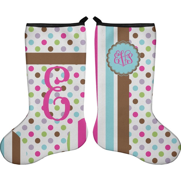 Custom Stripes & Dots Holiday Stocking - Double-Sided - Neoprene (Personalized)
