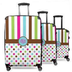 Stripes & Dots 3 Piece Luggage Set - 20" Carry On, 24" Medium Checked, 28" Large Checked (Personalized)