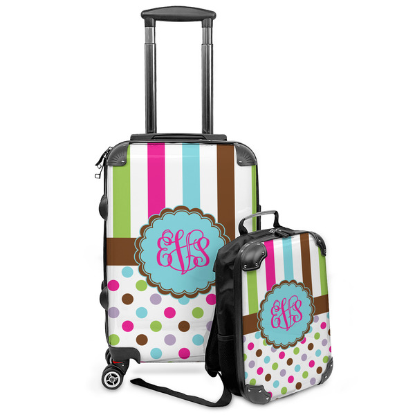 Custom Stripes & Dots Kids 2-Piece Luggage Set - Suitcase & Backpack (Personalized)