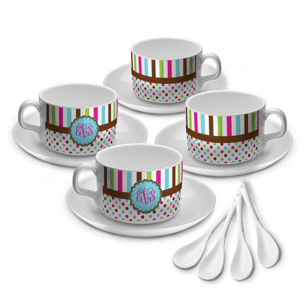 Custom Stripes & Dots Tea Cup - Set of 4 (Personalized)