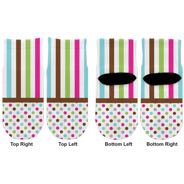 Stripes & Dots Toddler Ankle Socks - Double Pair - Front and Back - Apvl