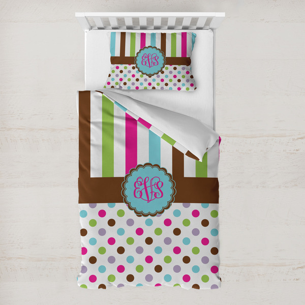 Custom Stripes & Dots Toddler Bedding Set - With Pillowcase (Personalized)