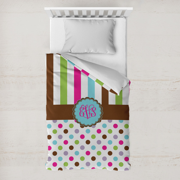 Custom Stripes & Dots Toddler Duvet Cover w/ Monogram