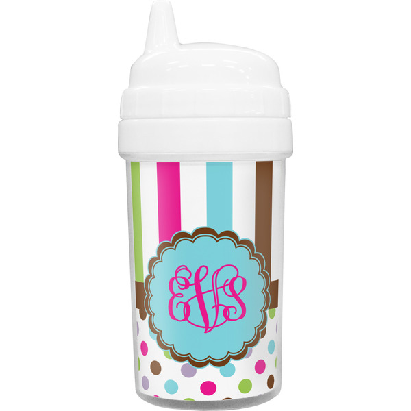 Custom Stripes & Dots Toddler Sippy Cup (Personalized)