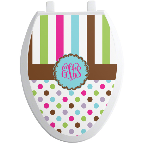 Custom Stripes & Dots Toilet Seat Decal - Elongated (Personalized)