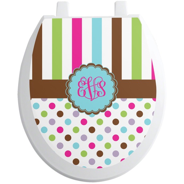 Custom Stripes & Dots Toilet Seat Decal - Round (Personalized)
