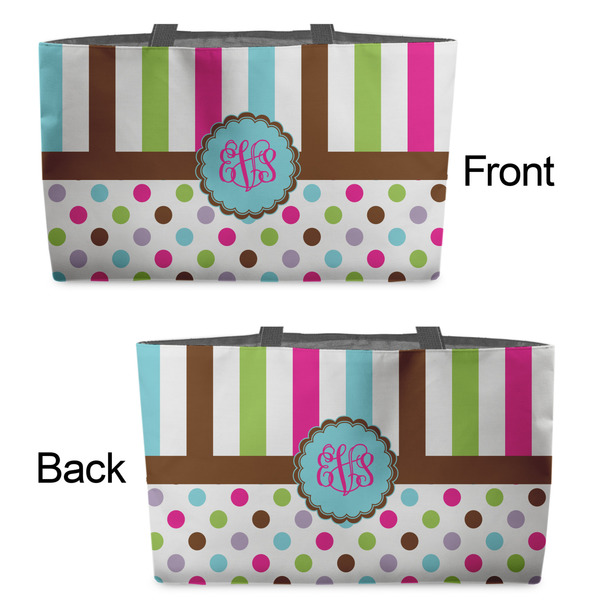 Stripes & Dots Tote w/Black Handles - Front & Back Views