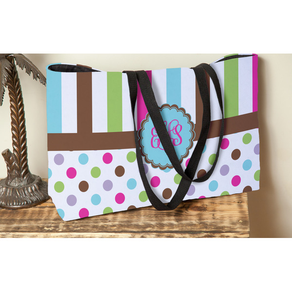 Stripes & Dots Tote w/Black Handles - Lifestyle View