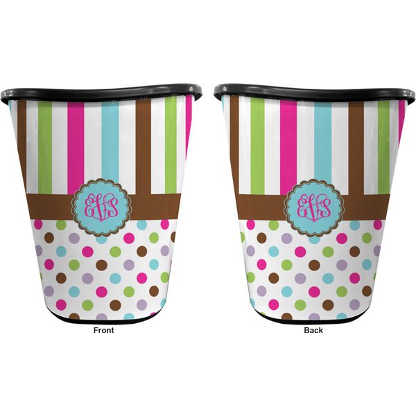 Stripes & Dots Trash Can Black - Front and Back - Apvl