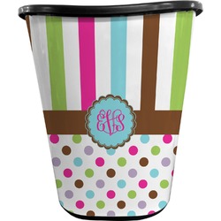 Stripes & Dots Waste Basket - Double Sided (Black) (Personalized)