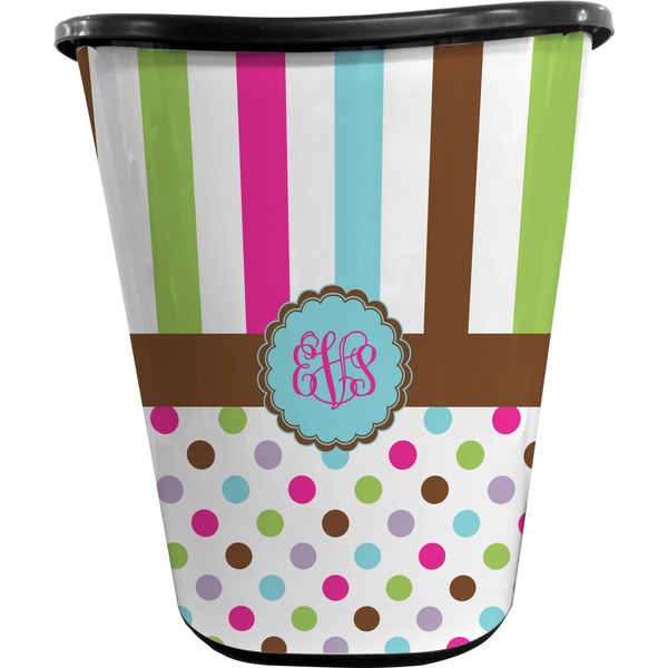 Custom Stripes & Dots Waste Basket - Single Sided (Black) (Personalized)