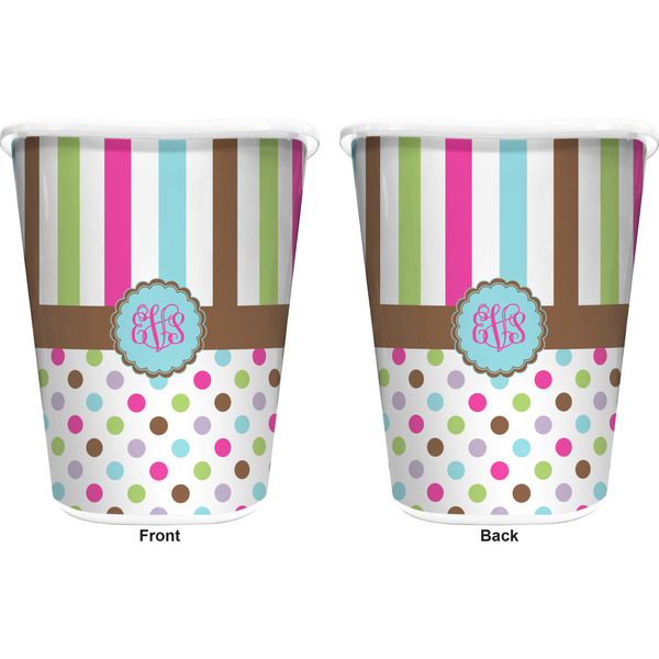 Stripes & Dots Trash Can White - Front and Back - Apvl